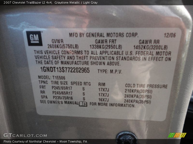 Graystone Metallic / Light Gray 2007 Chevrolet TrailBlazer LS 4x4
