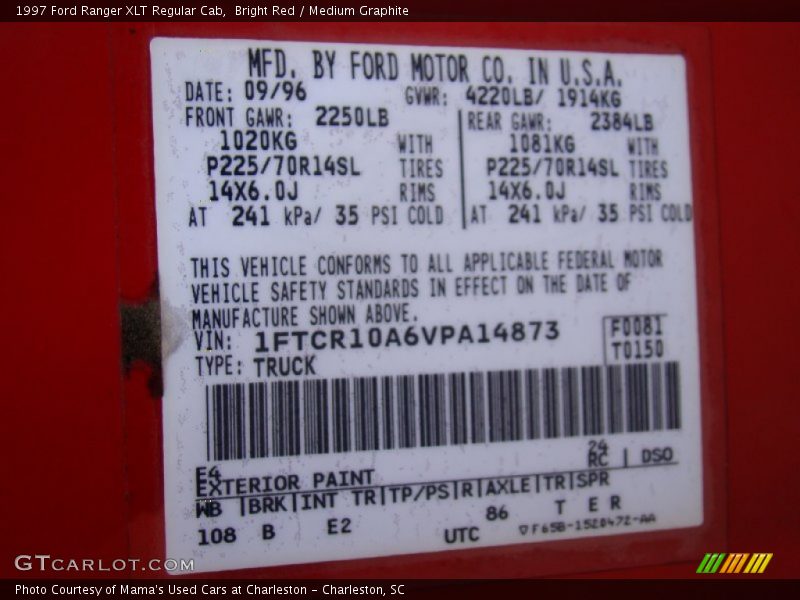 1997 Ranger XLT Regular Cab Bright Red Color Code E4