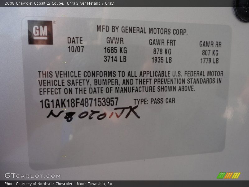Ultra Silver Metallic / Gray 2008 Chevrolet Cobalt LS Coupe