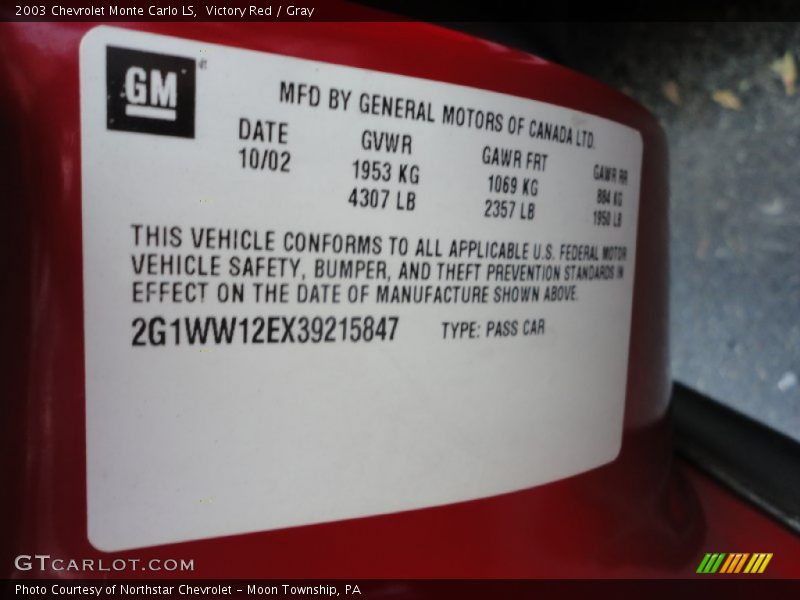 Victory Red / Gray 2003 Chevrolet Monte Carlo LS
