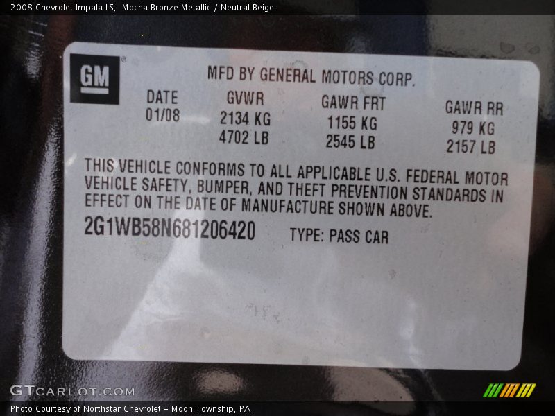 Mocha Bronze Metallic / Neutral Beige 2008 Chevrolet Impala LS