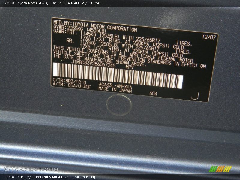 Pacific Blue Metallic / Taupe 2008 Toyota RAV4 4WD
