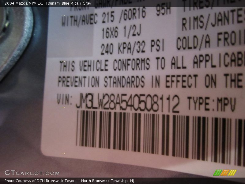 Tsunami Blue Mica / Gray 2004 Mazda MPV LX