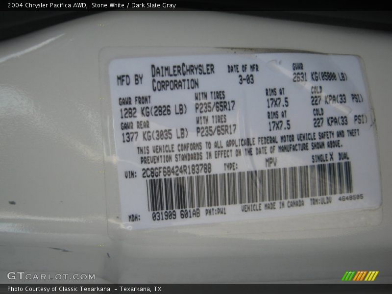 Stone White / Dark Slate Gray 2004 Chrysler Pacifica AWD