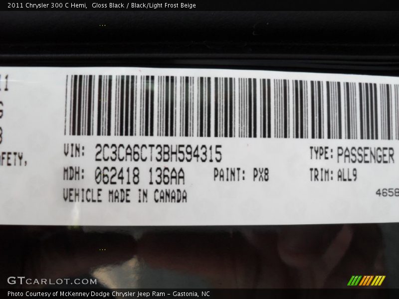 2011 300 C Hemi Gloss Black Color Code PX8