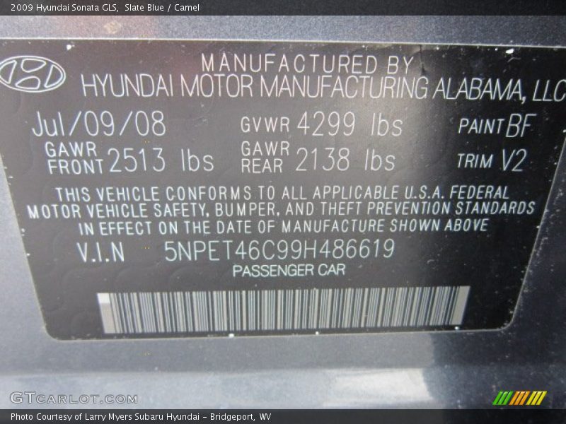 Slate Blue / Camel 2009 Hyundai Sonata GLS