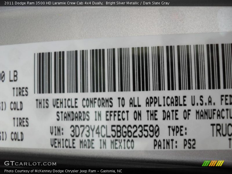 Bright Silver Metallic / Dark Slate Gray 2011 Dodge Ram 3500 HD Laramie Crew Cab 4x4 Dually