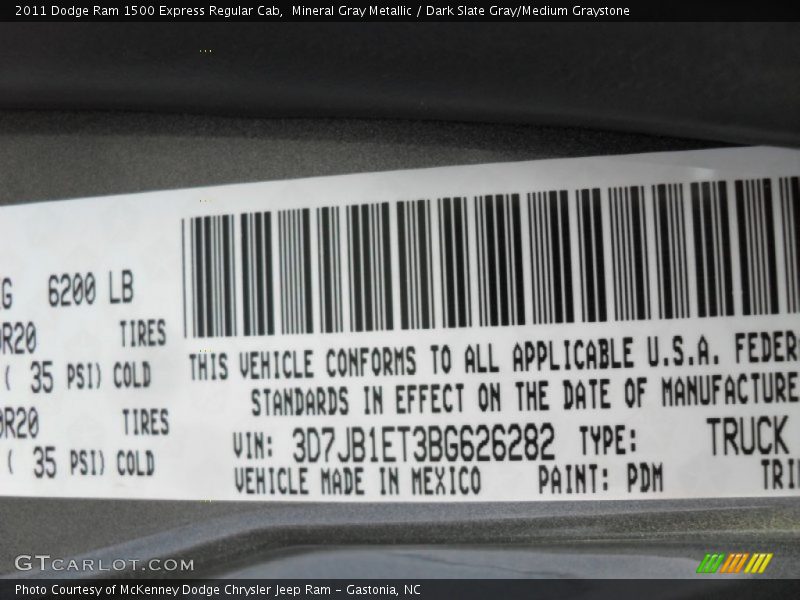 Mineral Gray Metallic / Dark Slate Gray/Medium Graystone 2011 Dodge Ram 1500 Express Regular Cab