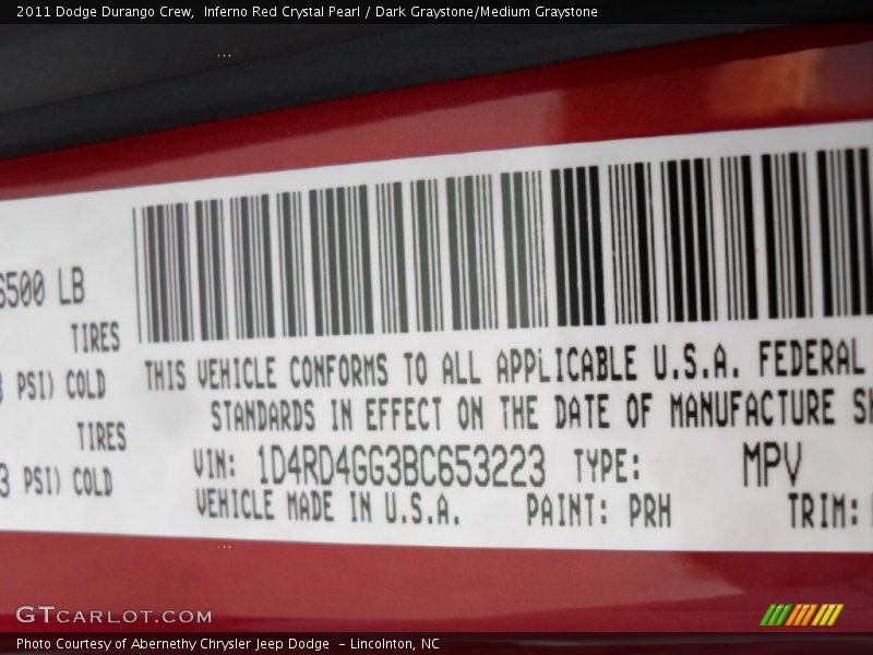 Inferno Red Crystal Pearl / Dark Graystone/Medium Graystone 2011 Dodge Durango Crew