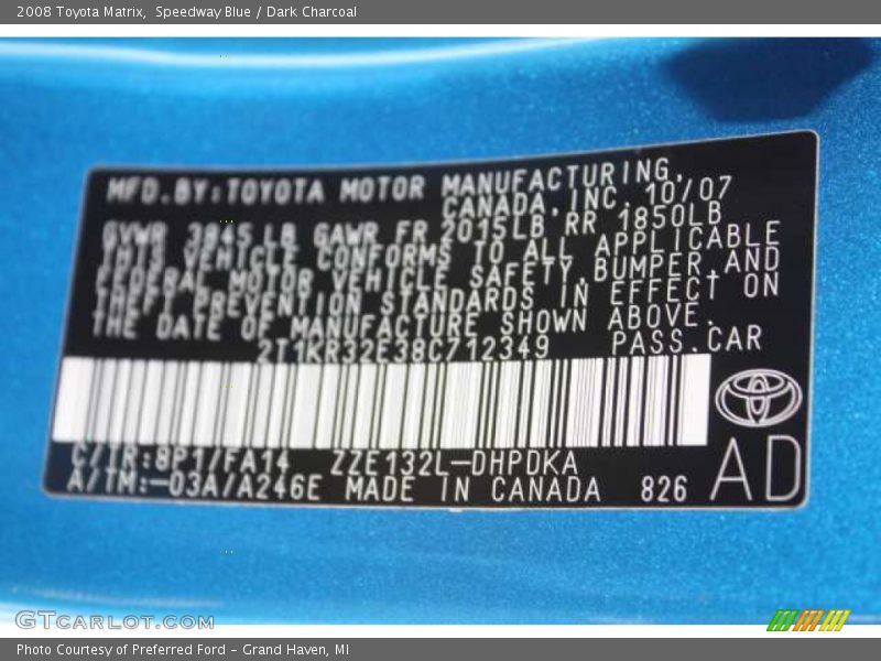 Speedway Blue / Dark Charcoal 2008 Toyota Matrix