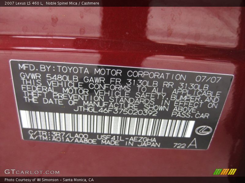 Noble Spinel Mica / Cashmere 2007 Lexus LS 460 L