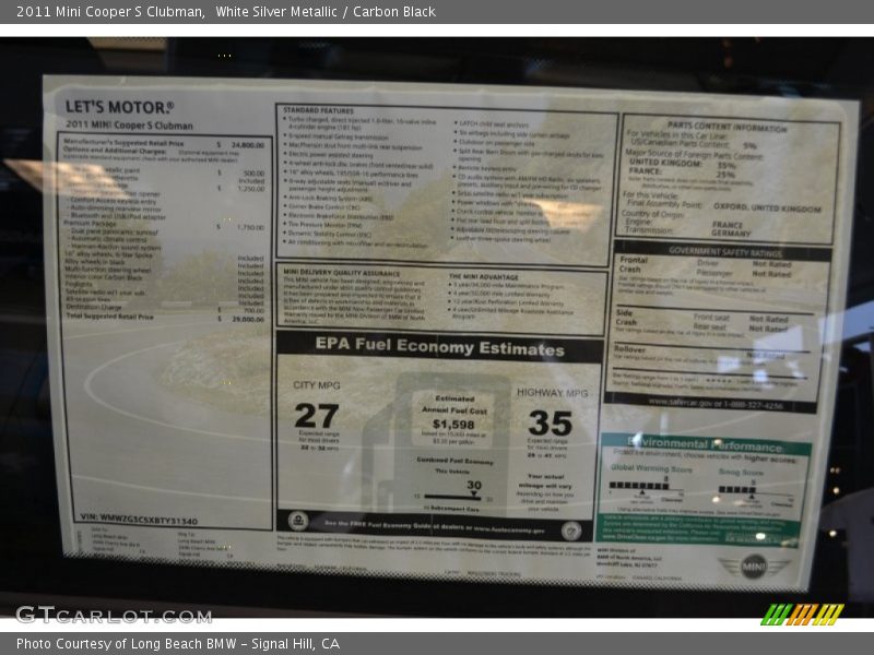 White Silver Metallic / Carbon Black 2011 Mini Cooper S Clubman