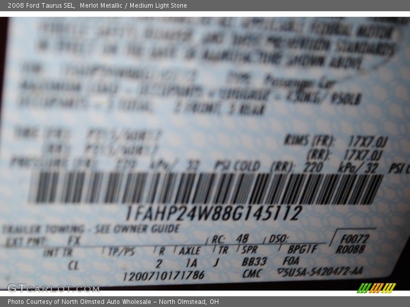 Merlot Metallic / Medium Light Stone 2008 Ford Taurus SEL