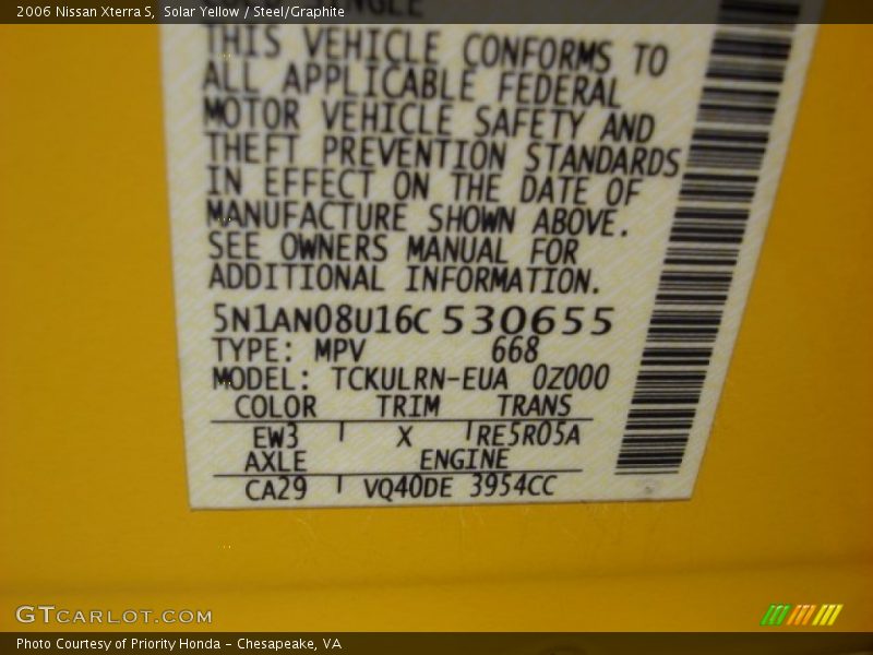 Solar Yellow / Steel/Graphite 2006 Nissan Xterra S