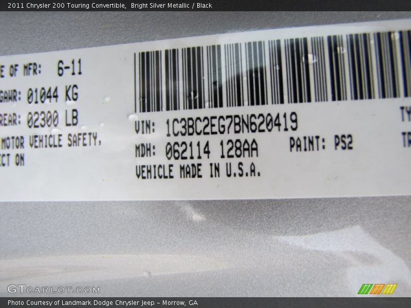 2011 200 Touring Convertible Bright Silver Metallic Color Code PS2