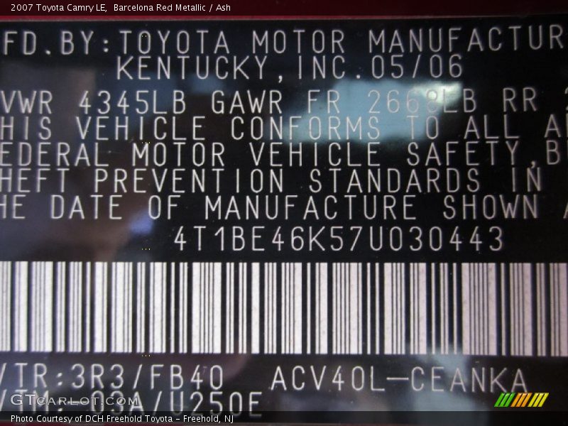 Barcelona Red Metallic / Ash 2007 Toyota Camry LE