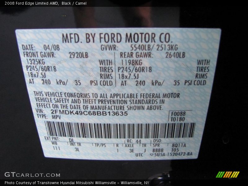 Black / Camel 2008 Ford Edge Limited AWD