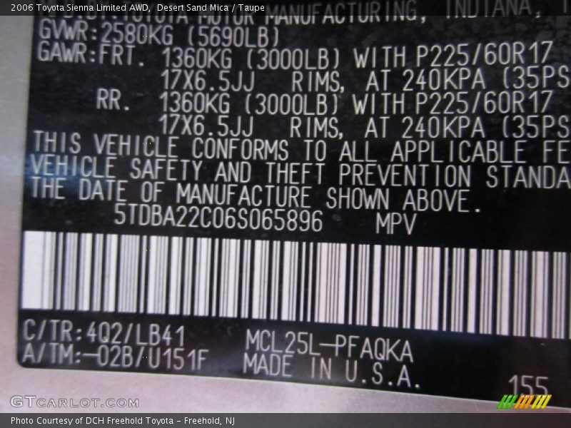 Desert Sand Mica / Taupe 2006 Toyota Sienna Limited AWD