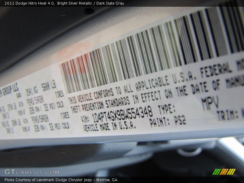 Bright Silver Metallic / Dark Slate Gray 2011 Dodge Nitro Heat 4.0