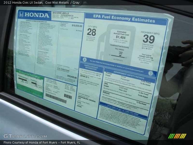  2012 Civic LX Sedan Window Sticker
