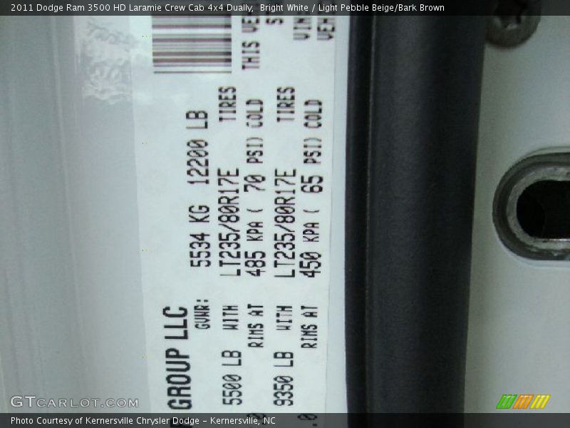 Bright White / Light Pebble Beige/Bark Brown 2011 Dodge Ram 3500 HD Laramie Crew Cab 4x4 Dually
