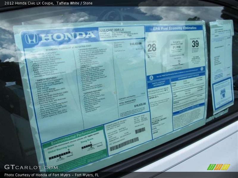  2012 Civic LX Coupe Window Sticker