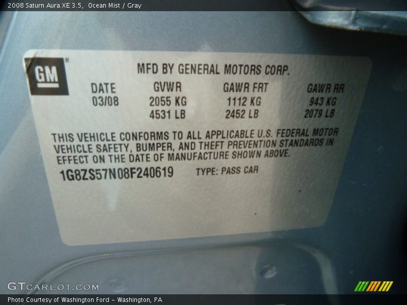 Ocean Mist / Gray 2008 Saturn Aura XE 3.5