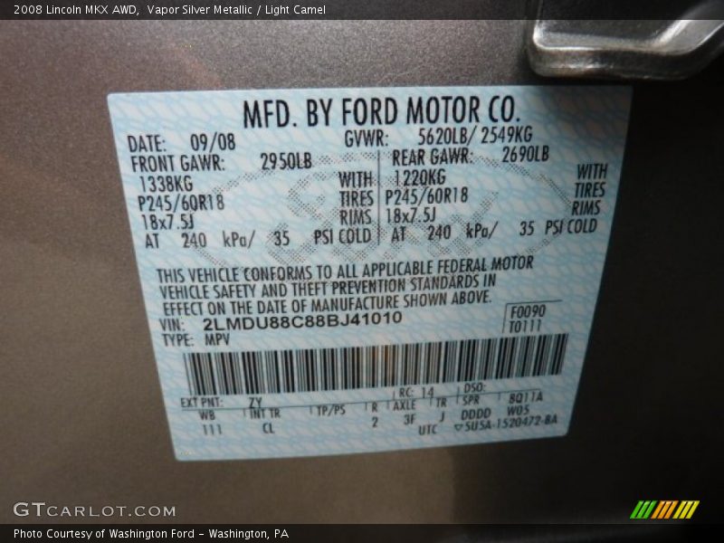 Vapor Silver Metallic / Light Camel 2008 Lincoln MKX AWD