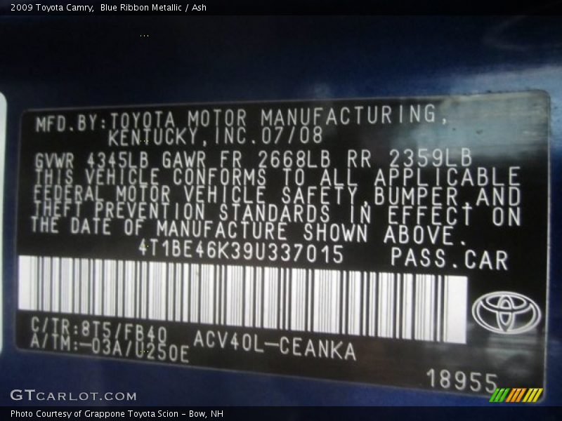 Blue Ribbon Metallic / Ash 2009 Toyota Camry