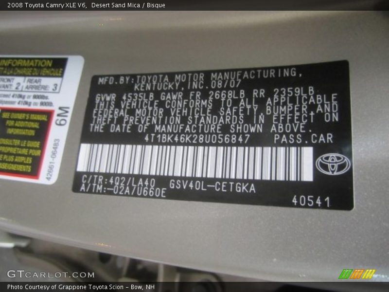Desert Sand Mica / Bisque 2008 Toyota Camry XLE V6