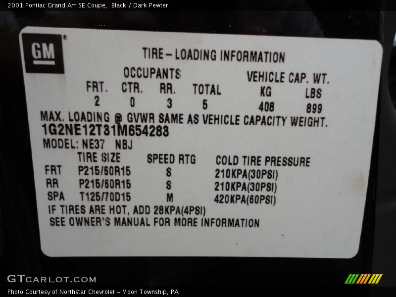 Black / Dark Pewter 2001 Pontiac Grand Am SE Coupe