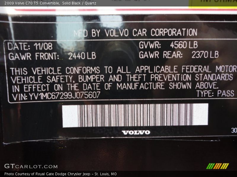 Solid Black / Quartz 2009 Volvo C70 T5 Convertible