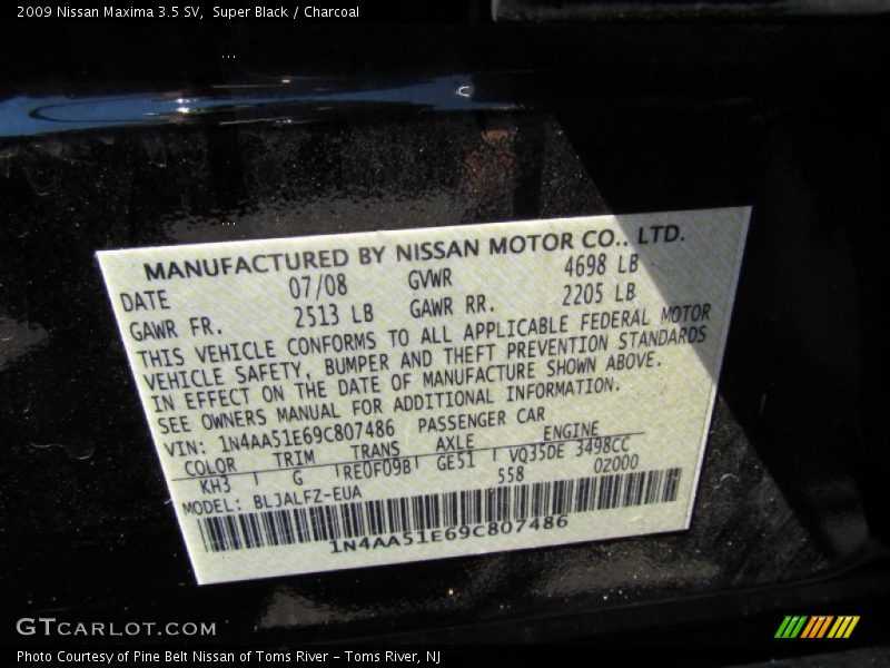 Super Black / Charcoal 2009 Nissan Maxima 3.5 SV