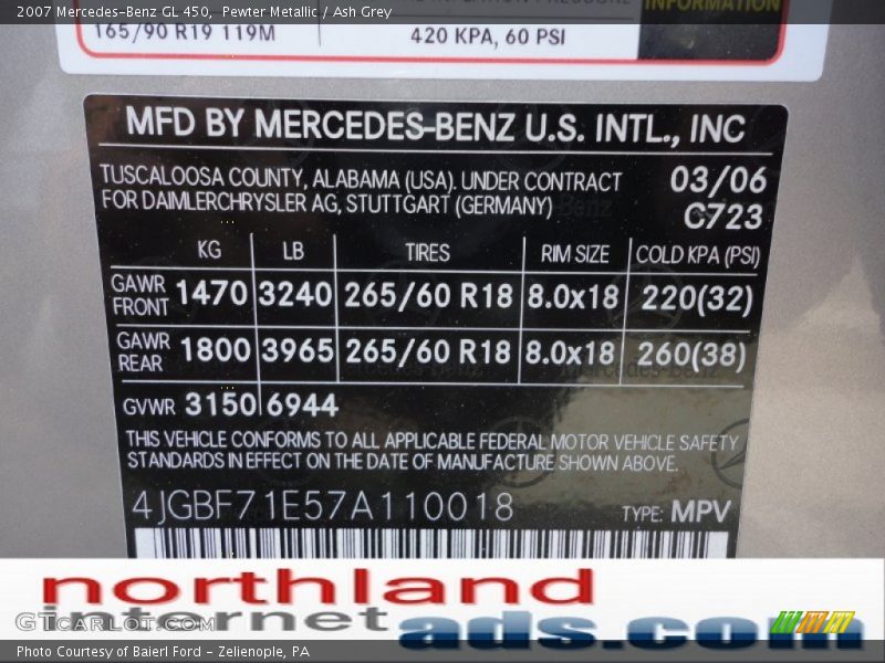 Pewter Metallic / Ash Grey 2007 Mercedes-Benz GL 450