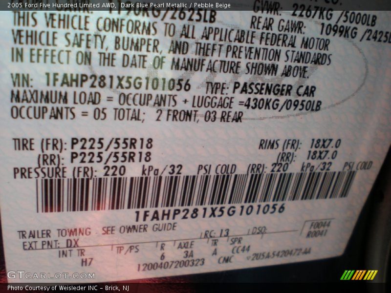 Dark Blue Pearl Metallic / Pebble Beige 2005 Ford Five Hundred Limited AWD