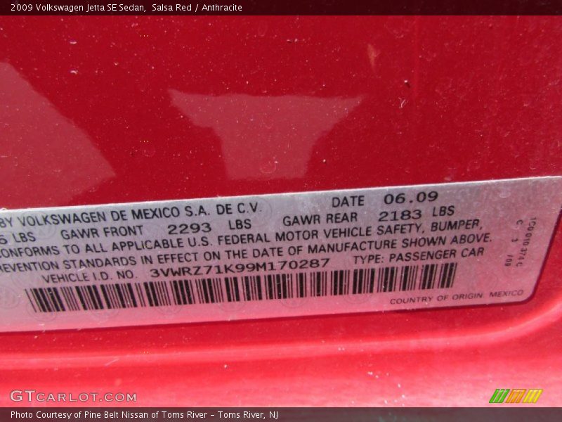 Salsa Red / Anthracite 2009 Volkswagen Jetta SE Sedan