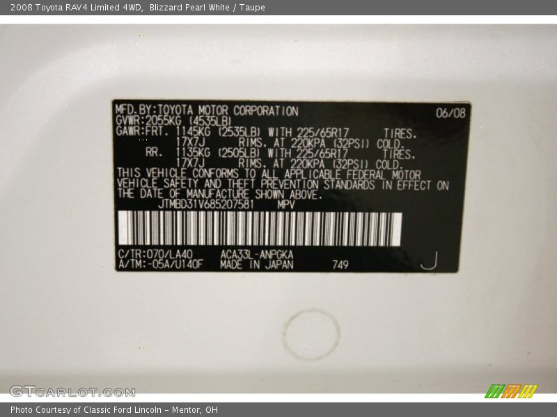 Blizzard Pearl White / Taupe 2008 Toyota RAV4 Limited 4WD