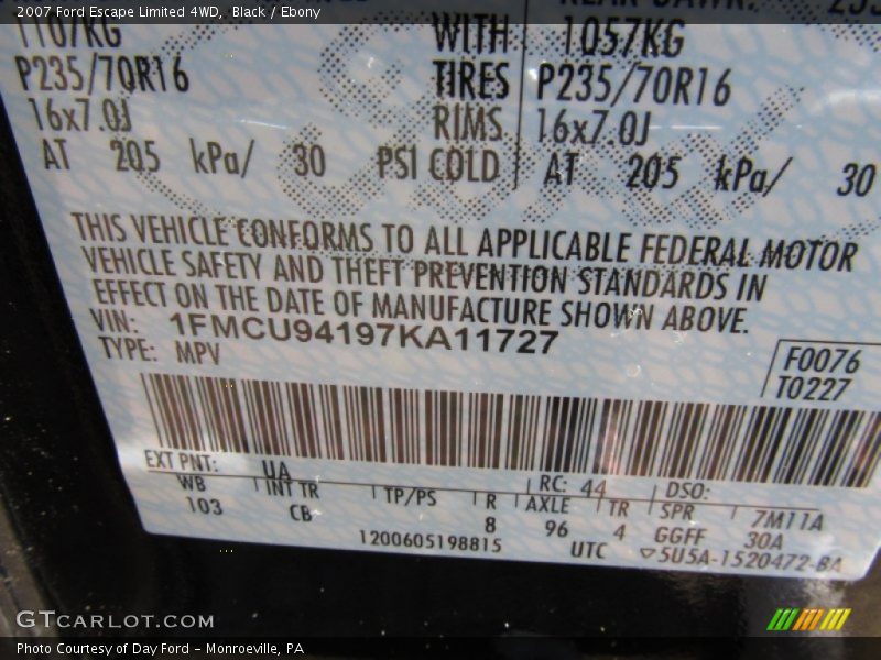 Black / Ebony 2007 Ford Escape Limited 4WD