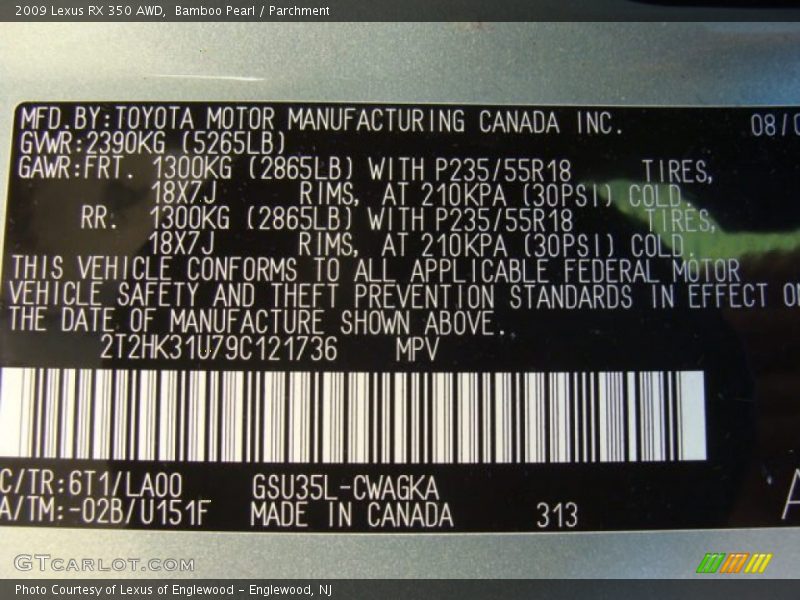 Bamboo Pearl / Parchment 2009 Lexus RX 350 AWD