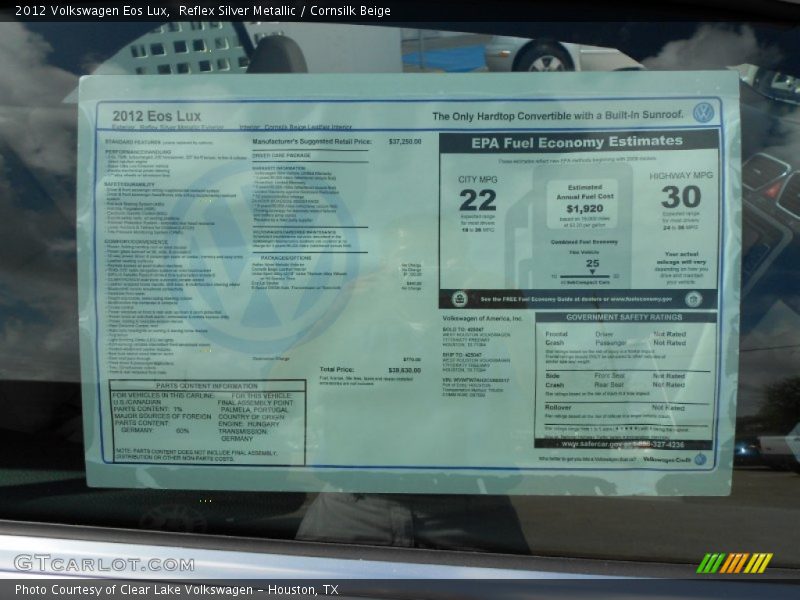  2012 Eos Lux Window Sticker