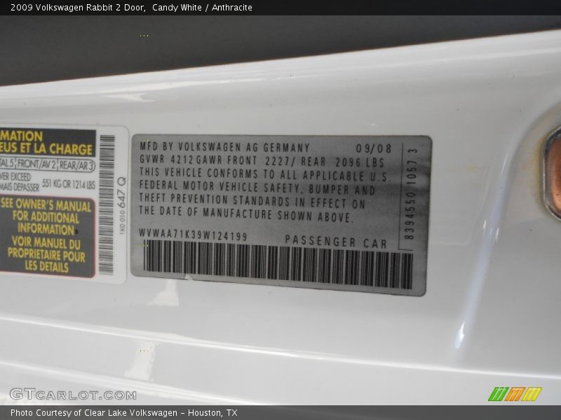 Candy White / Anthracite 2009 Volkswagen Rabbit 2 Door