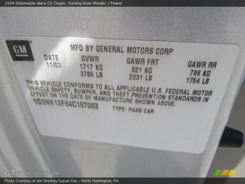 Sterling Silver Metallic / Pewter 2004 Oldsmobile Alero GX Coupe