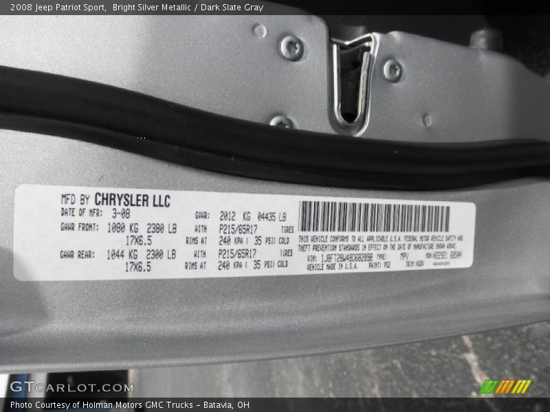 Bright Silver Metallic / Dark Slate Gray 2008 Jeep Patriot Sport