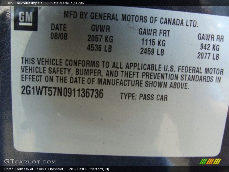 Slate Metallic / Gray 2009 Chevrolet Impala LT