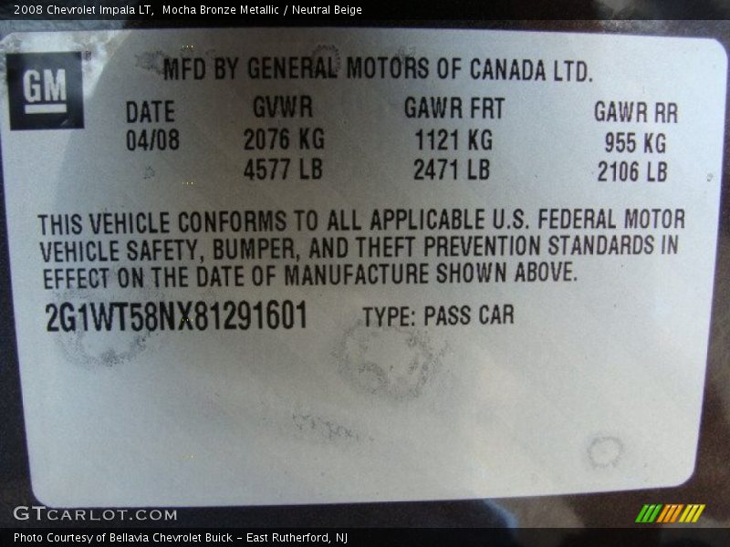 Mocha Bronze Metallic / Neutral Beige 2008 Chevrolet Impala LT