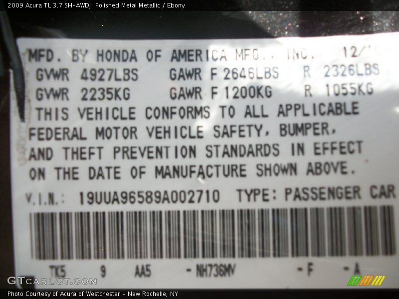 Polished Metal Metallic / Ebony 2009 Acura TL 3.7 SH-AWD
