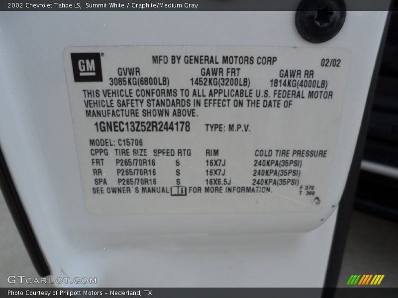 Summit White / Graphite/Medium Gray 2002 Chevrolet Tahoe LS