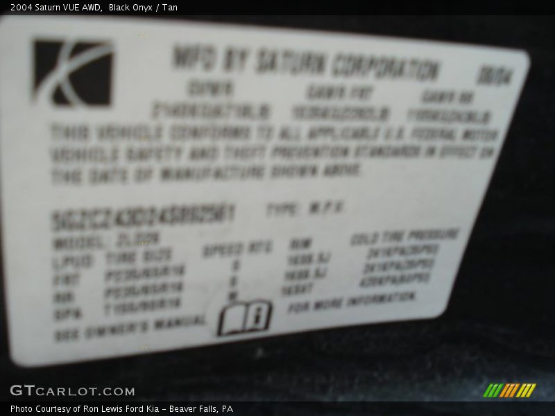 Black Onyx / Tan 2004 Saturn VUE AWD