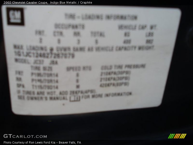 Indigo Blue Metallic / Graphite 2002 Chevrolet Cavalier Coupe