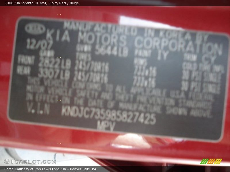 Spicy Red / Beige 2008 Kia Sorento LX 4x4